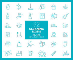 Set of Cleaning icons in line