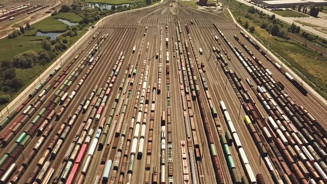 Railway switching Yard with many parallel railroad tracks