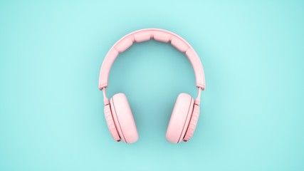 3D Rendering Pink headphones isolated on blue background