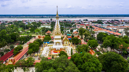 Aerial view Wat Phra That Phanom Temple,  Nakhon Phanom Province, Thailand.