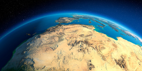 Detailed Earth. North Africa. Algeria, Morocco and Tunisia