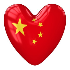 China flag heart. 3d rendering.