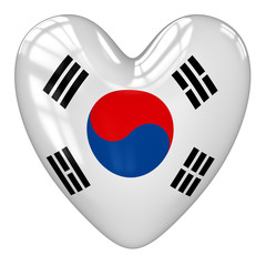 Korea, South flag heart. 3d rendering.
