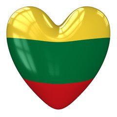 Lithuania flag heart. 3d rendering.