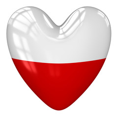 Poland flag heart. 3d rendering.