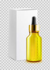 Pipette bottle for citrus oil, empty paper packaging for design and advertising. On the background of transparency.Vector