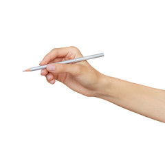 Woman Hand with Pencil Isolated on empty white background