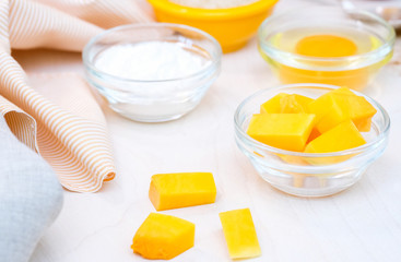 Healthy breakfast of fresh pumpkin and eggs