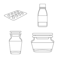 Vector illustration of pharmacy and pharmaceutical sign. Set of pharmacy and health vector icon for stock.