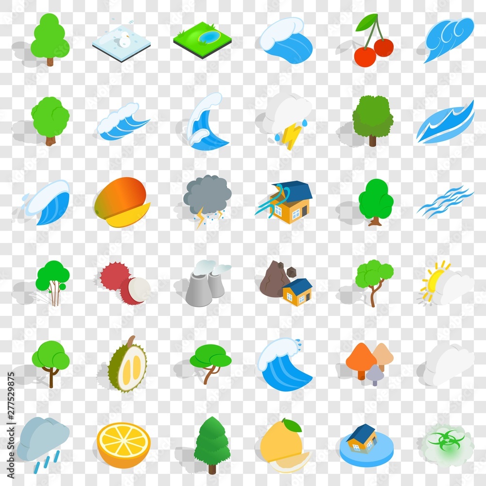 Poster storm icons set. isometric style of 36 storm vector icons for web for any design