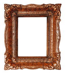 Vertical empty copper picture frame with white background - Stock image
