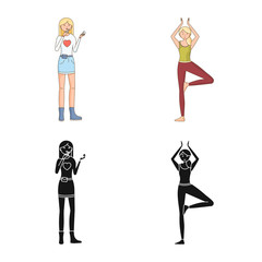 Vector illustration of posture and mood icon. Collection of posture and female vector icon for stock.