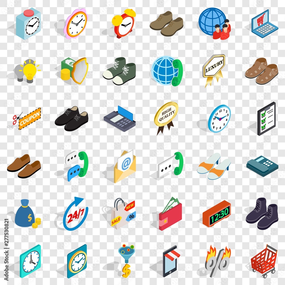 Poster ecommerce icons set. isometric style of 36 ecommerce vector icons for web for any design
