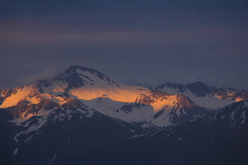 Mount Hoch Ducan at sunset. View from Obermutten, Switzerland.