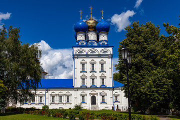 Fototapeta na wymiar Ancient orthodox church with blue and golden domes