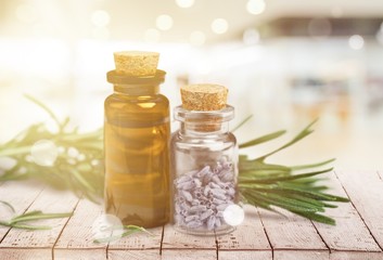 Rosemary  and lavender essential oil isolated on white