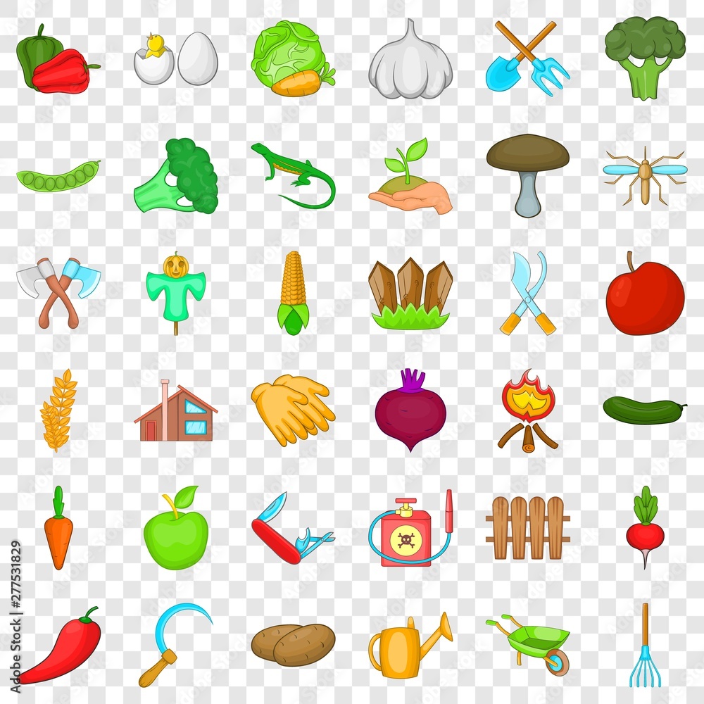 Poster watering can icons set. cartoon style of 36 watering can vector icons for web for any design