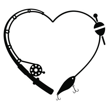 Fishing Rod In The Form Of A Heart Silhouette Royalty Free SVG