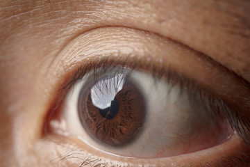 A close up of an Asian mens eye ball