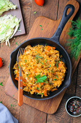 Cabbage with Wild Rice in a Skillet, Vegetarian Food