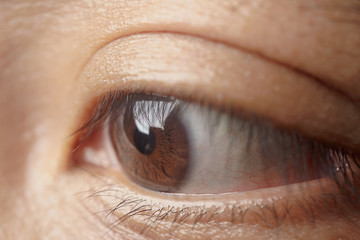 A close up of an Asian mens eye ball