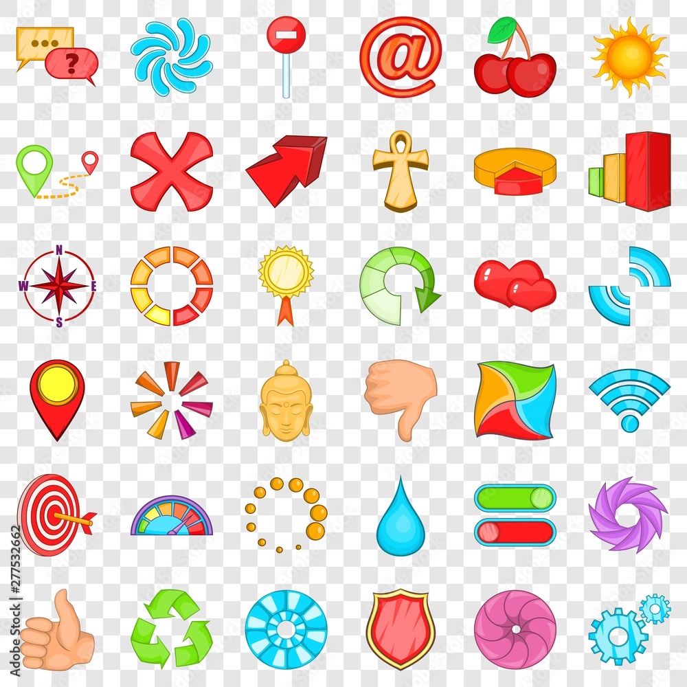 Aufkleber marker icons set. cartoon style of 36 marker vector icons for web for any design