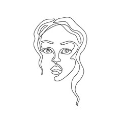 Continuous line drawing, woman abstract portrait, face of the girl is a single line on a white background,  Vector illustration. 