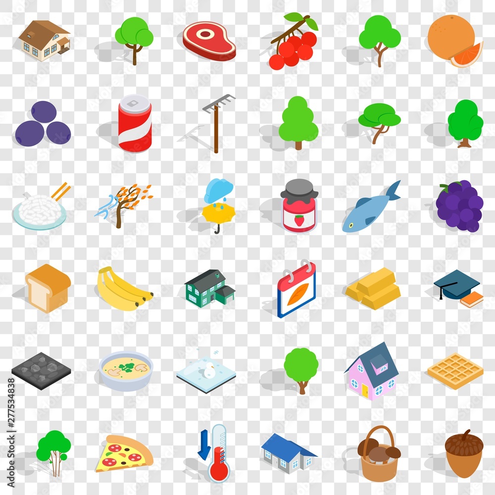 Poster calendar icons set. isometric style of 36 calendar vector icons for web for any design