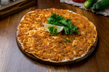lahmacun with cheese and lemon Turkish cuisine