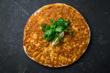 lahmacun with cheese and lemon Turkish cuisine