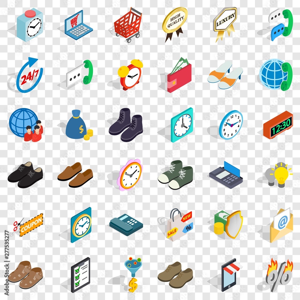 Poster percent icons set. isometric style of 36 percent vector icons for web for any design