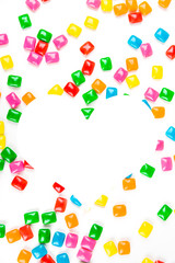 Rounded square unchewed multicolored bubble gum pieces