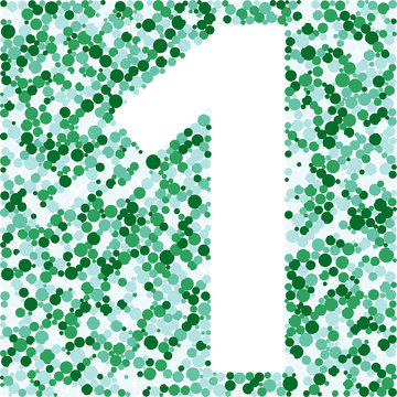 Digit 1 color distributed circles dots illustration