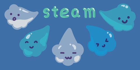 Steam kawaii doodle flat vector illustration icon