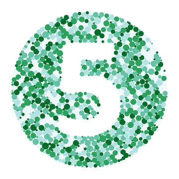 Digit 5 color distributed circles dots illustration