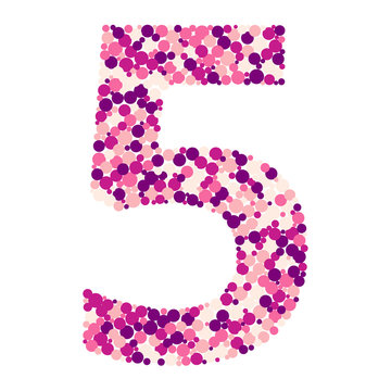 Digit 5 color distributed circles dots illustration