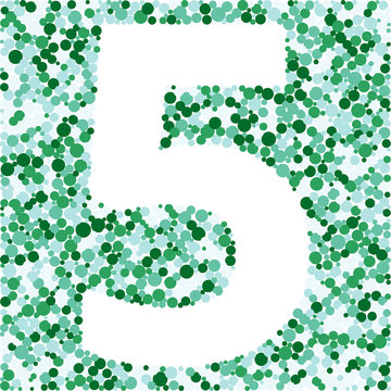 Digit 5 color distributed circles dots illustration