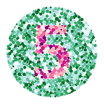 Digit 5 color distributed circles dots illustration