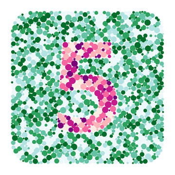 Digit 5 color distributed circles dots illustration