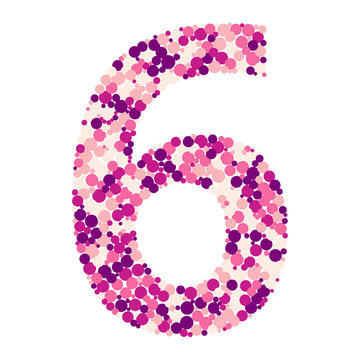 Digit 6 color distributed circles dots illustration