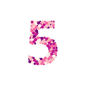 Digit 5 color distributed circles dots illustration
