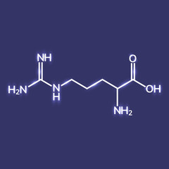 Shining arginine chemical formula on blue background