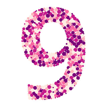Digit 9 color distributed circles dots illustration