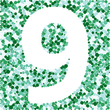 Digit 9 color distributed circles dots illustration