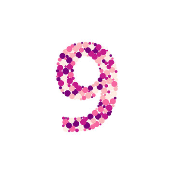 Digit 9 color distributed circles dots illustration