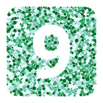 Digit 9 color distributed circles dots illustration