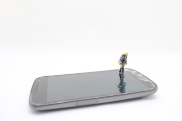 a Bomb squad expert defusing bomb on mobile phone