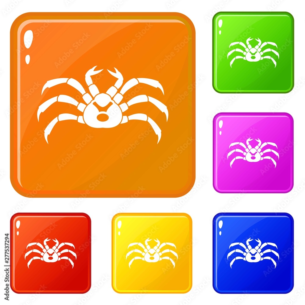 Poster fresh live crab icons set collection vector 6 color isolated on white background