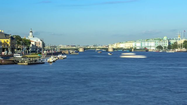City skyline day time lapse of Palace Bridge, Saint-Petersburg Russia 4K