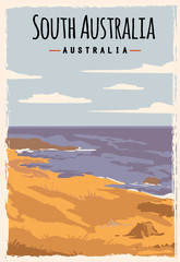 South Australia retro poster travel illustration. States of Australia greeting card.